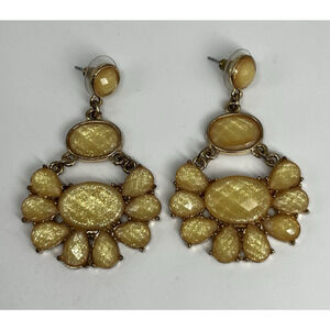 Yellow Glitter and Gold Tone Floral Acrylic Chandelier Statement Earrings Spring